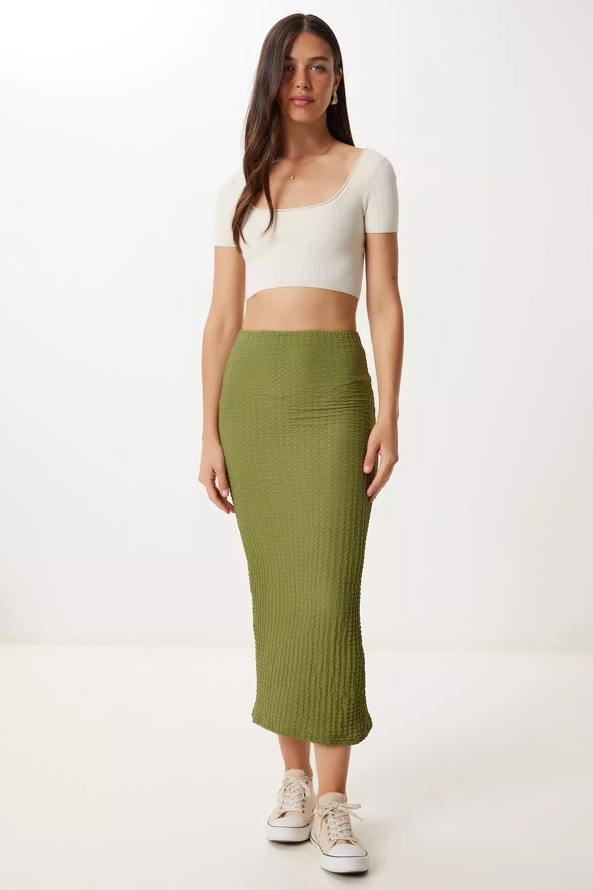 Buy Happiness Istanbul Women's Khaki Textured Slit Flexible