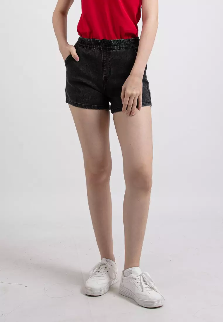 Forest Ladies Stretchable Denim Short Pants Casual Elastic Denim Shorts Women - 860162-01Black