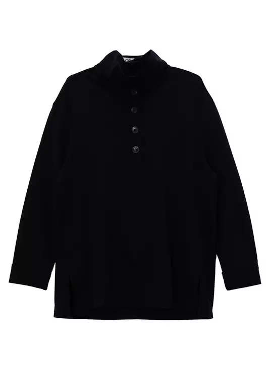 Buttoned Funnel-Neck Top