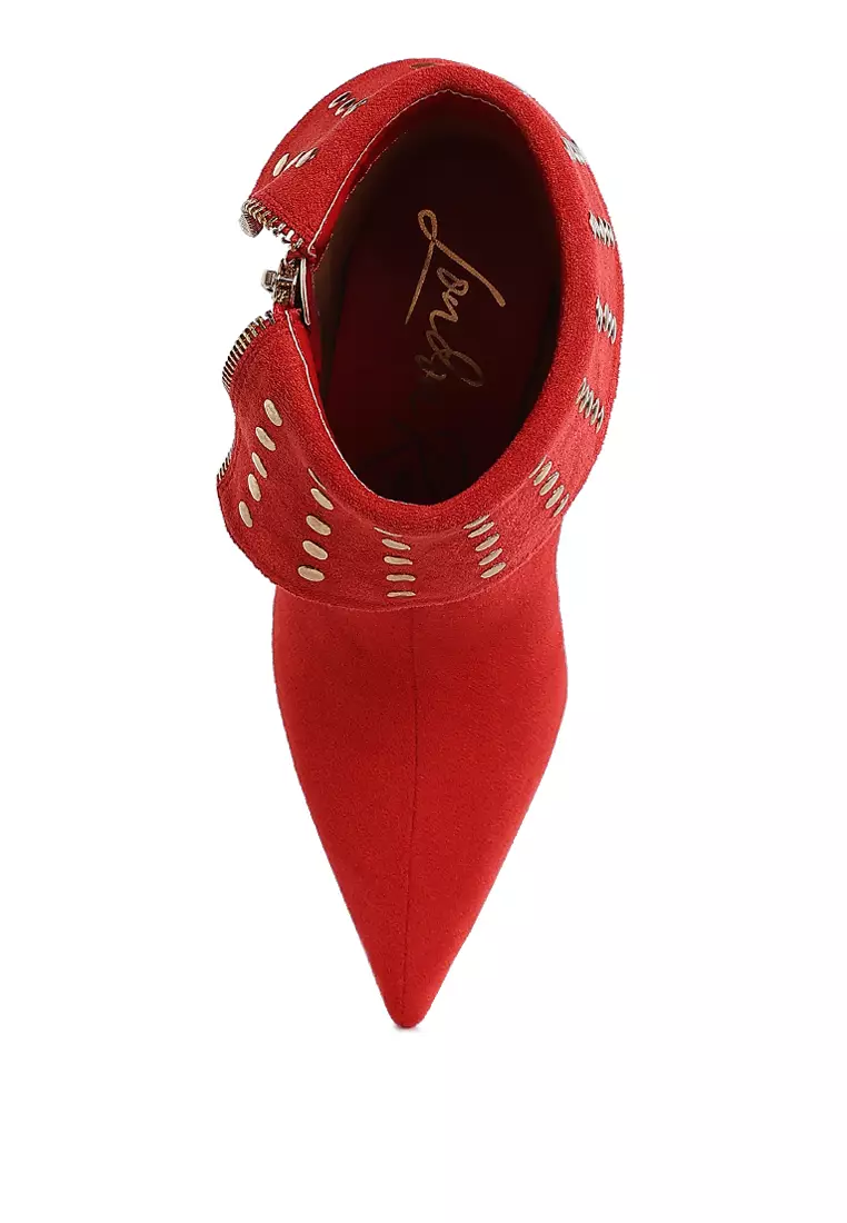 Sepatu Bot Lipat Berhias Stud Warna Merah