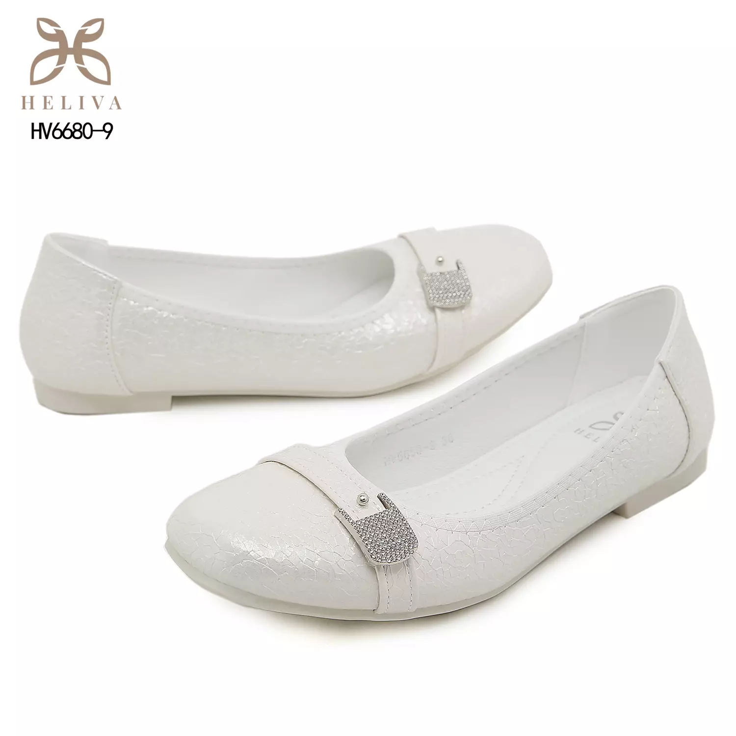 Heliva Alora Crackled Flat Shoes with Crystal Buckle Detail HV6680-9