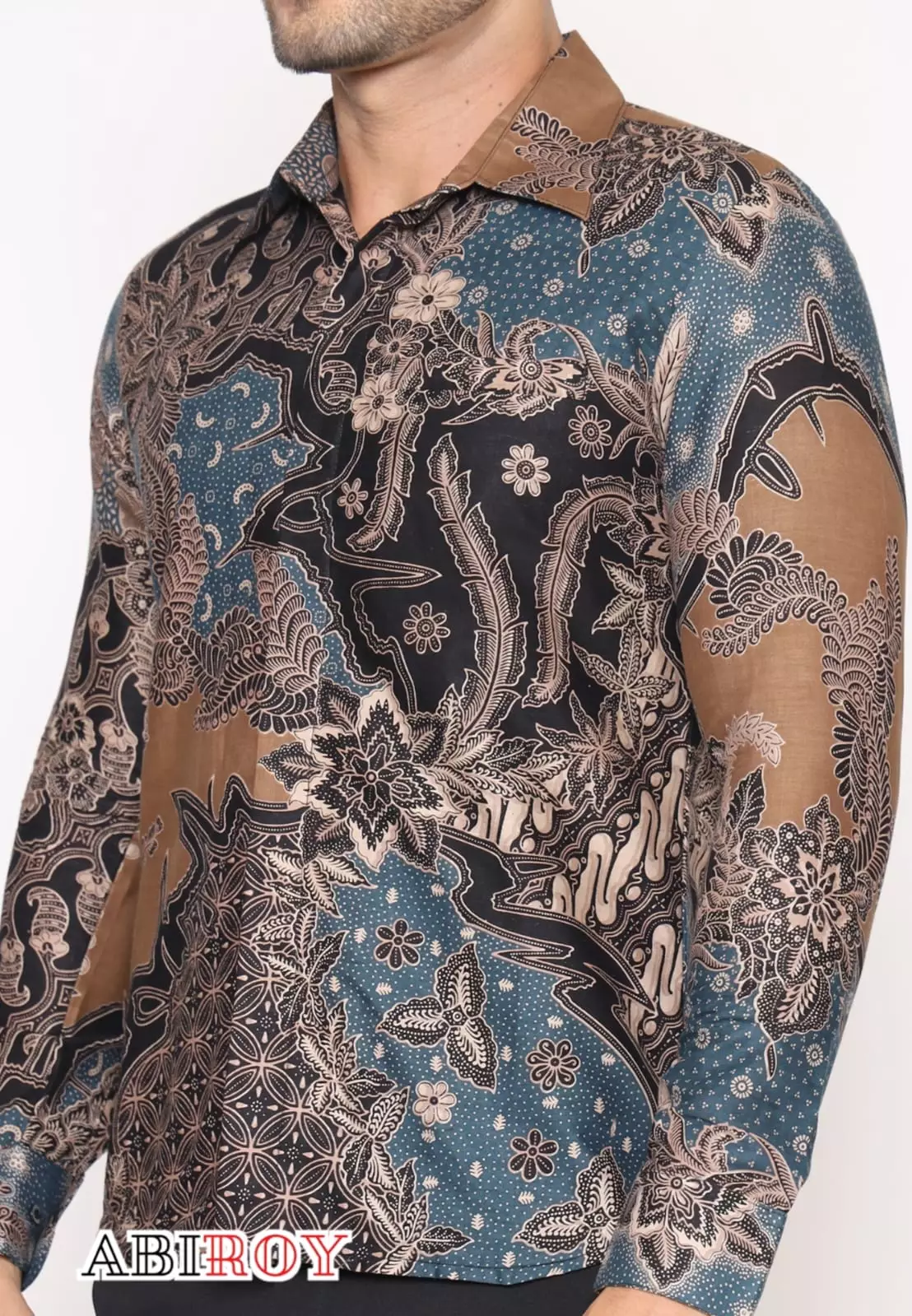 Kemeja Batik Pria Premium Slimfit Elegant Modern Lengan Panjang Trisira Coklat Biru