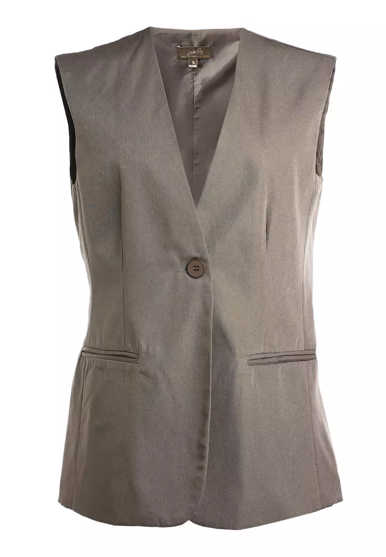 Classic Sleeveless Longline Waistcoat In Taupe
