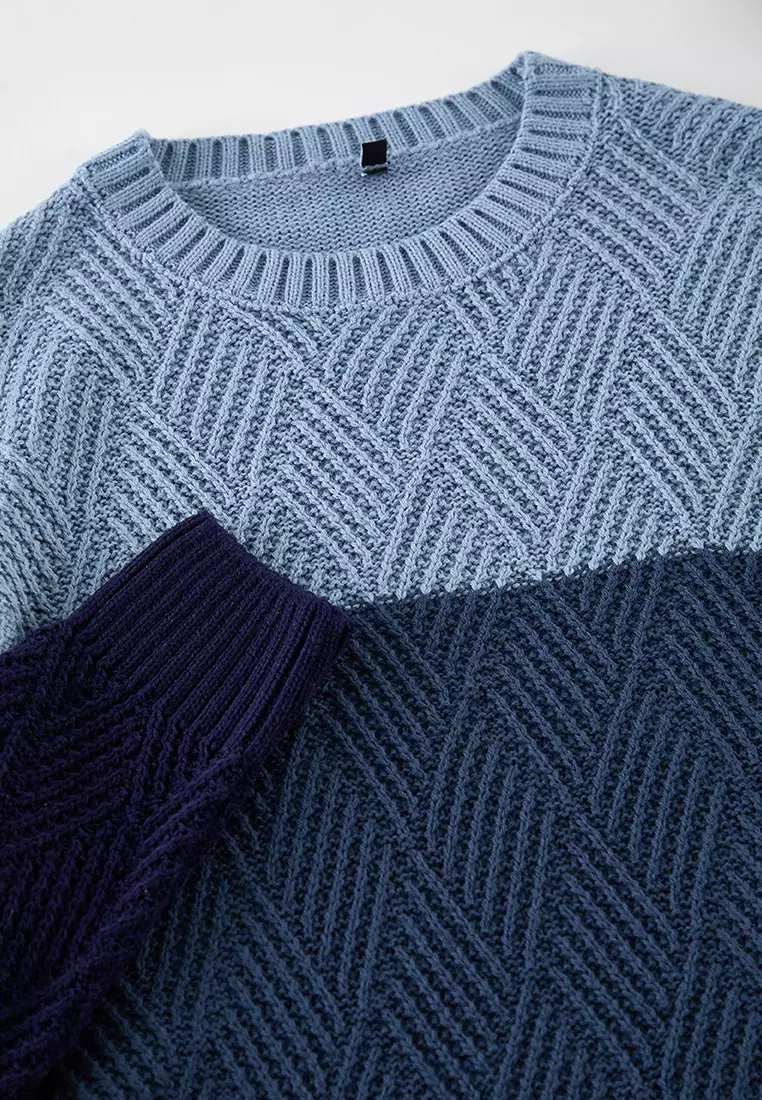 Indigo Regular Crew Neck Color Block Sweater Tmnaw20Ls0026