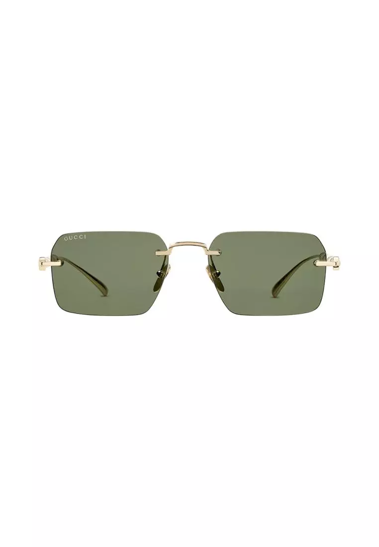 Jual Gucci Frameless Rectangular with Shiny Gold Toned Metal Sunglasses ...