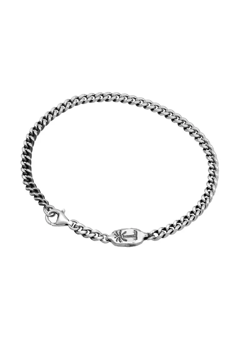 EXCLUSIVE Gelang Perhiasan Perak 925 Pria Curb Chain Palm Basic Oxide