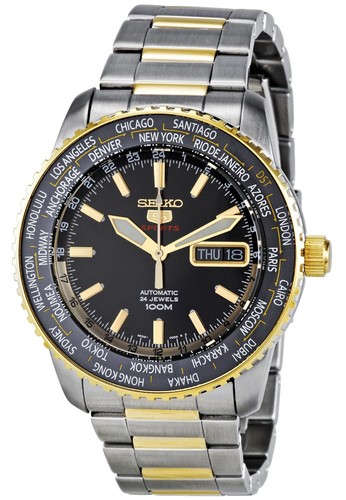 Jual Seiko Seiko 5 Sports World Time Jam Tangan Pria Silver Kuning Strap Stainless Steel Srp130k1 Original Zalora Indonesia