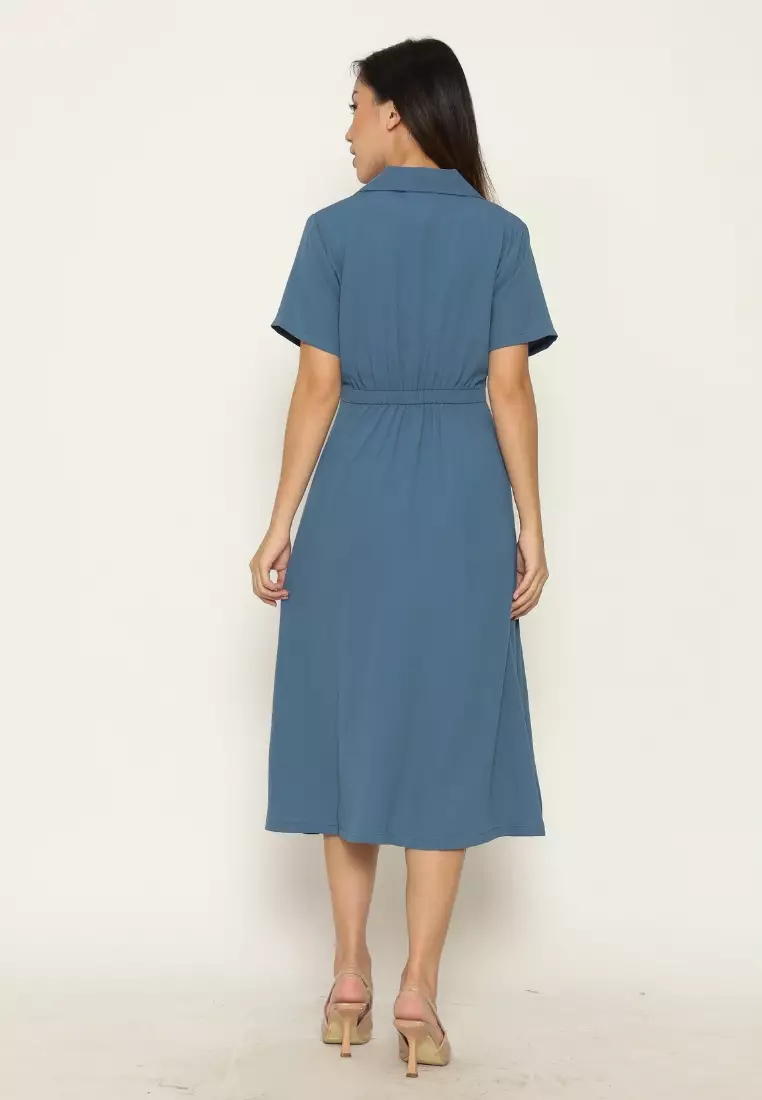 Urban Exchange Shanika Dress Blue - Midi Dress Blue Dress Biru
