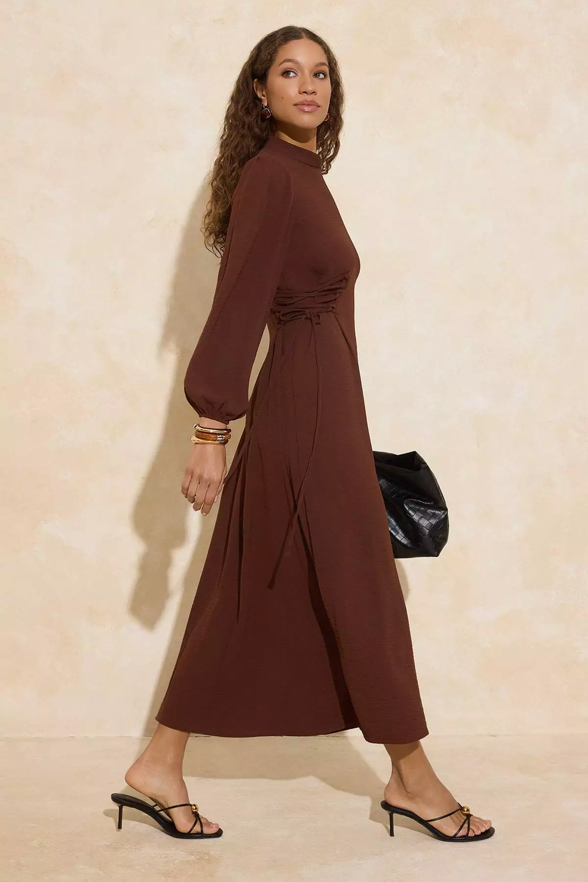 Brown Hakim Yaka Beli Britli Aerobin Woven Dress Tctss25Eb00082