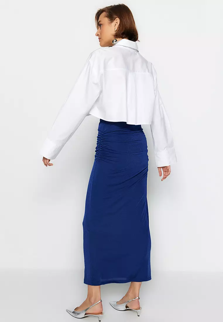 Glossy Finish and Soft Textured Drape Maxi Knitted Skirt