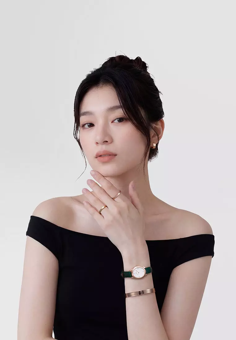 Ophelia Mini Green Lizard White Guilloché Rose Gold - Women Watch Stainless Steel Leather Strap watch DW Official Authentic Original jam tanggan perempuan DW jam tangan