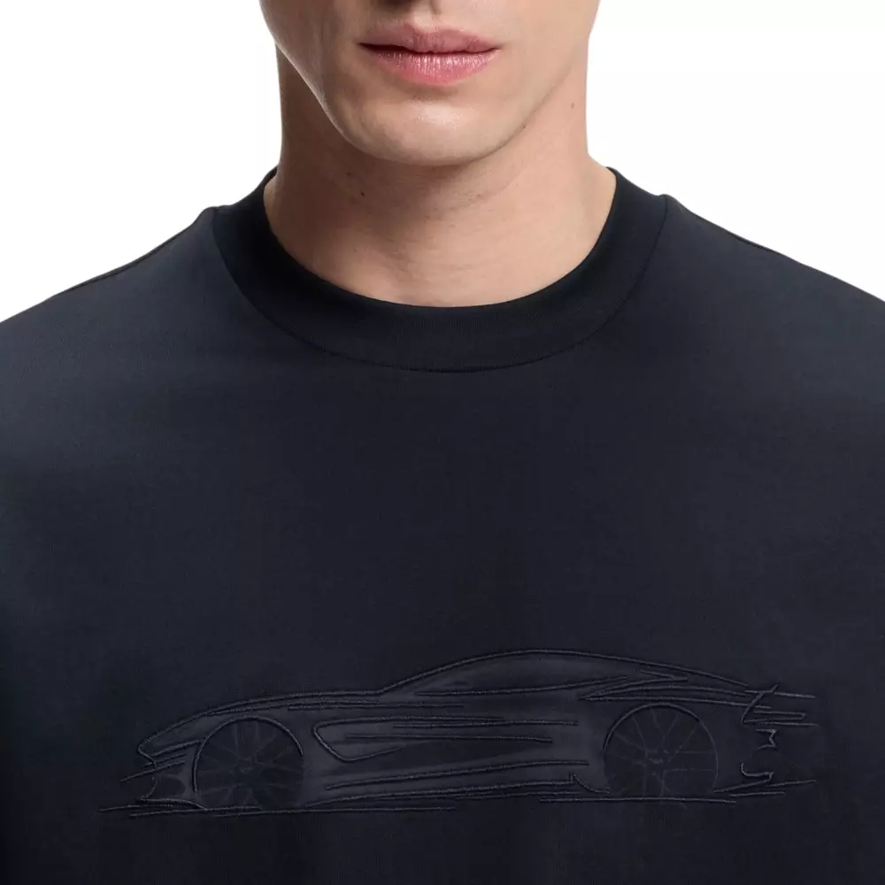 C-Taut B X Aston Martin Mercerised Cotton T-Shirt with Car Artwork Dark Blue