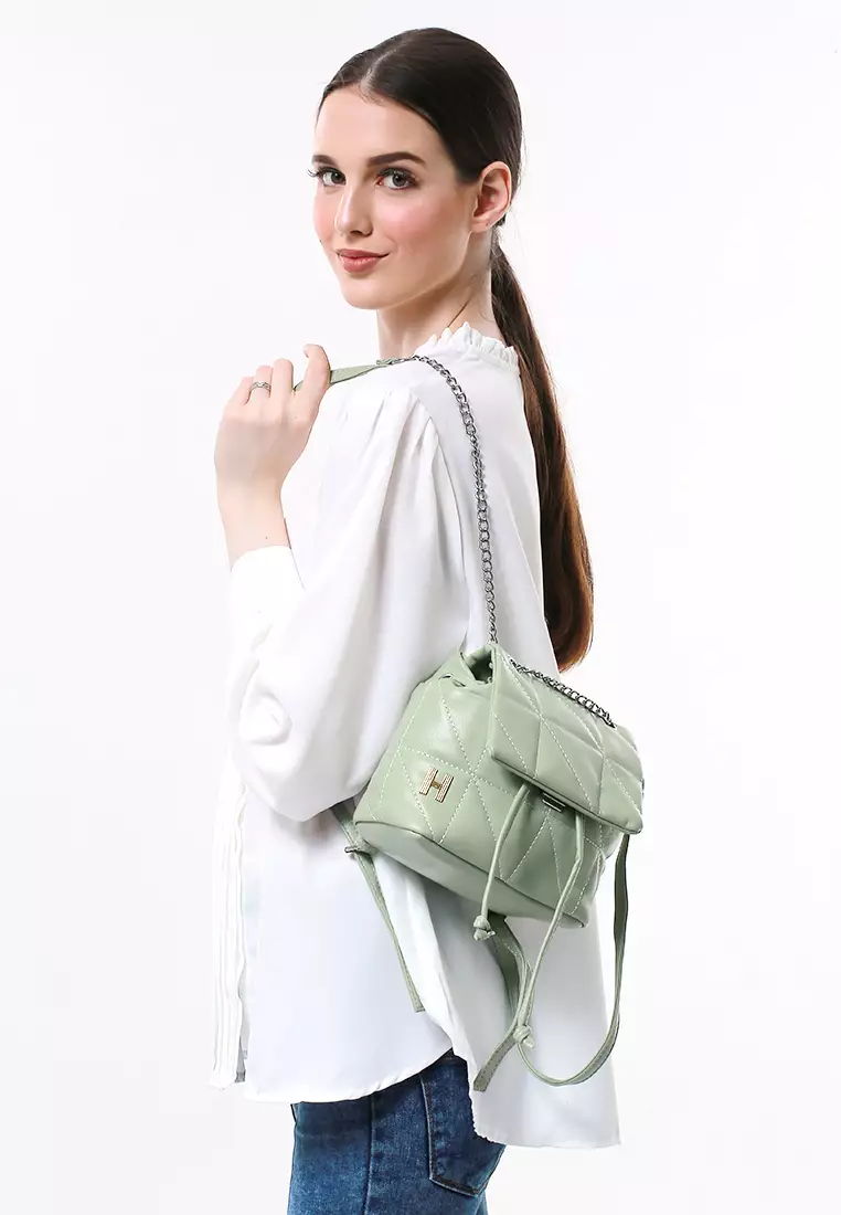Cellyn Tas Ransel Mini Wanita Strap Kombinasi Rantai Material Leather ORIGINAL - Green