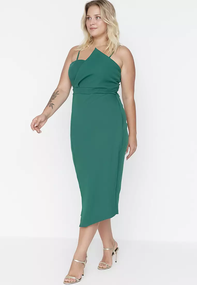 Plus Size Fitted Asymmetrical Midi Dress
