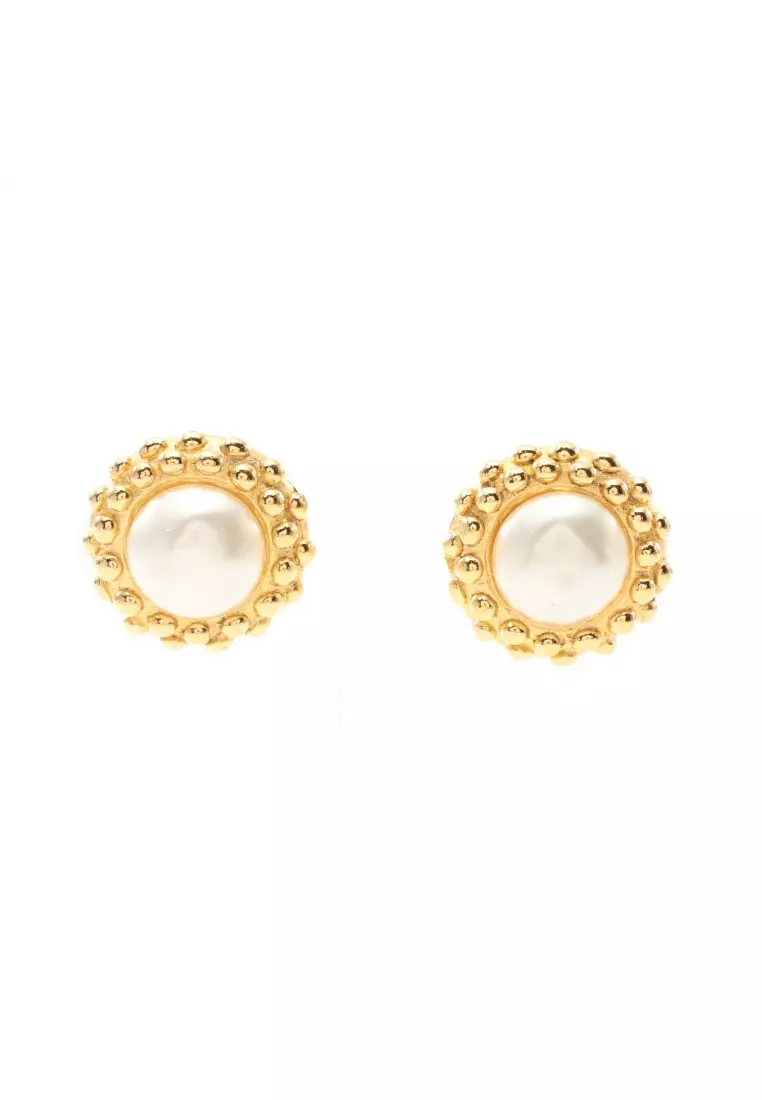 Buy Chanel Pre loved Chanel earrings GP Fake pearl gold off white
