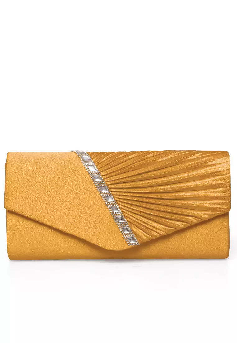 Clutch Bag Wanita Design Simple Tas Genggam Woman Premium Quality - Gold
