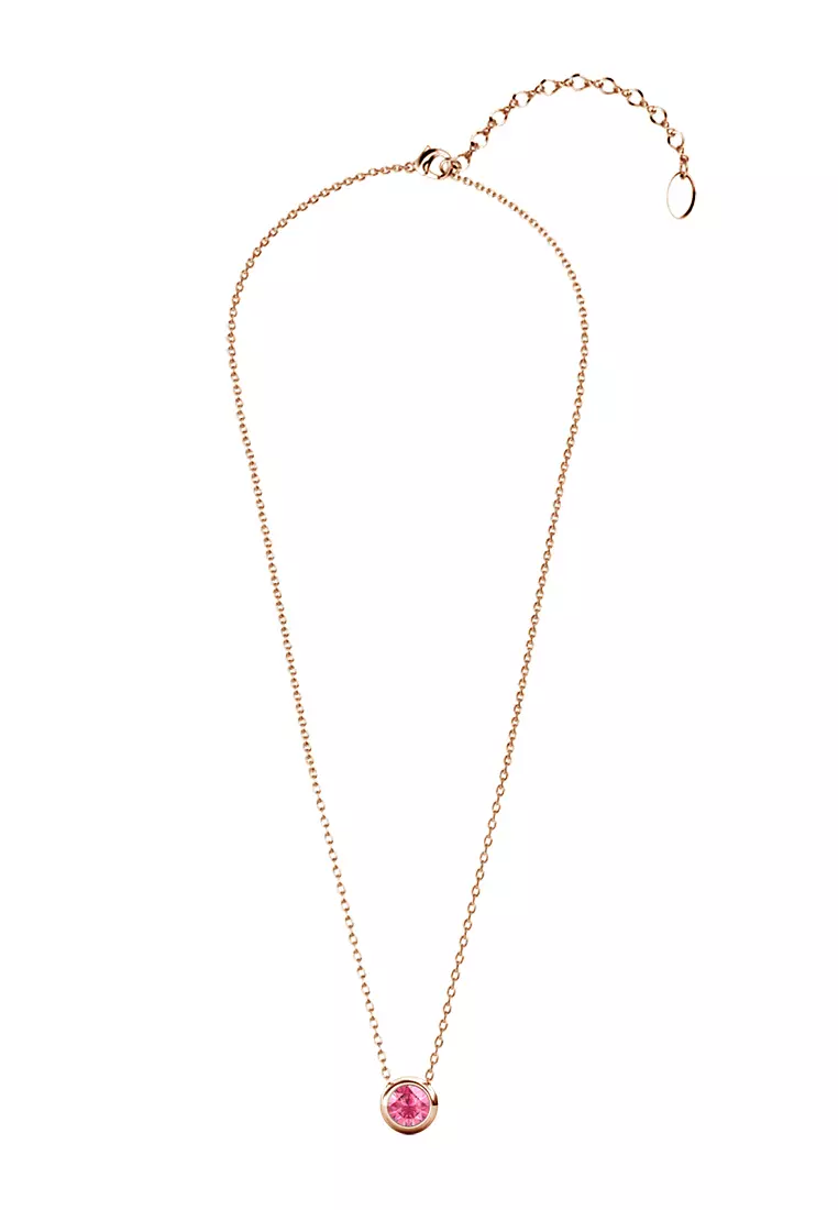 Birth Stone Moon Pendant October Pink Tourmaline RG - Kalung Crystal Swarovski by Her Jewellery