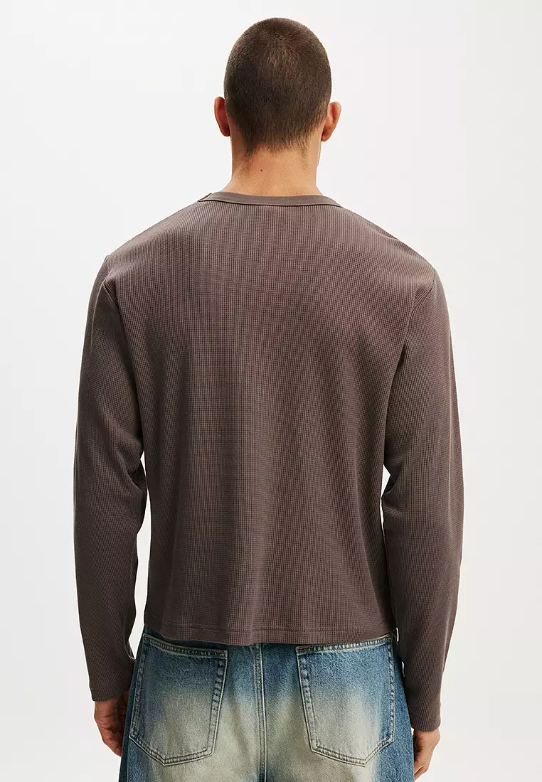 Cropped Fit Textured Long Sleeves Tee