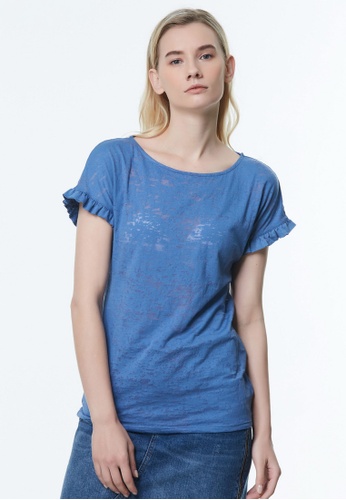 Sisley blue Printed T-shirt CB2FFAAF917D2CGS_1