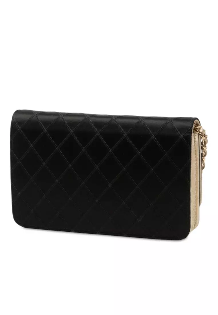 Pre-Loved Chanel Bicolor Satin Diamond Stitch Wallet On Chain