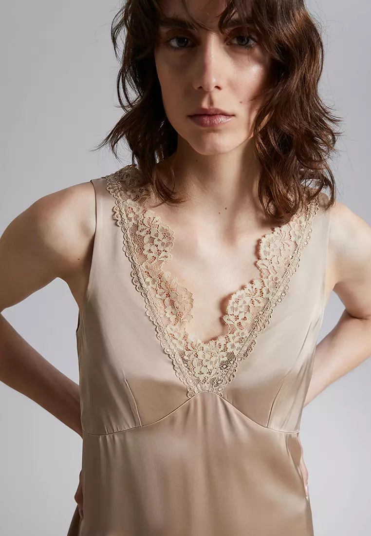 Lace-Trimmed Slip Dress