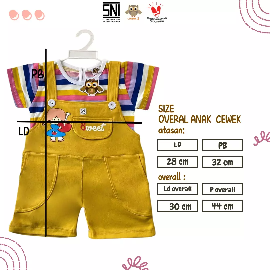 Little J - (KODE 383) Setelan Overall Anak Cewek Lucu Kaos Garis dan Jumpsuit Sweet Nyaman Dipakai Main