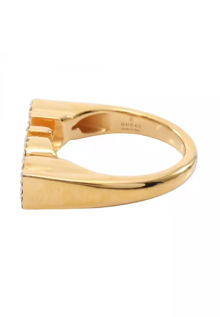 Pre-Loved Gucci logo Rhinestone ring ring GP gold