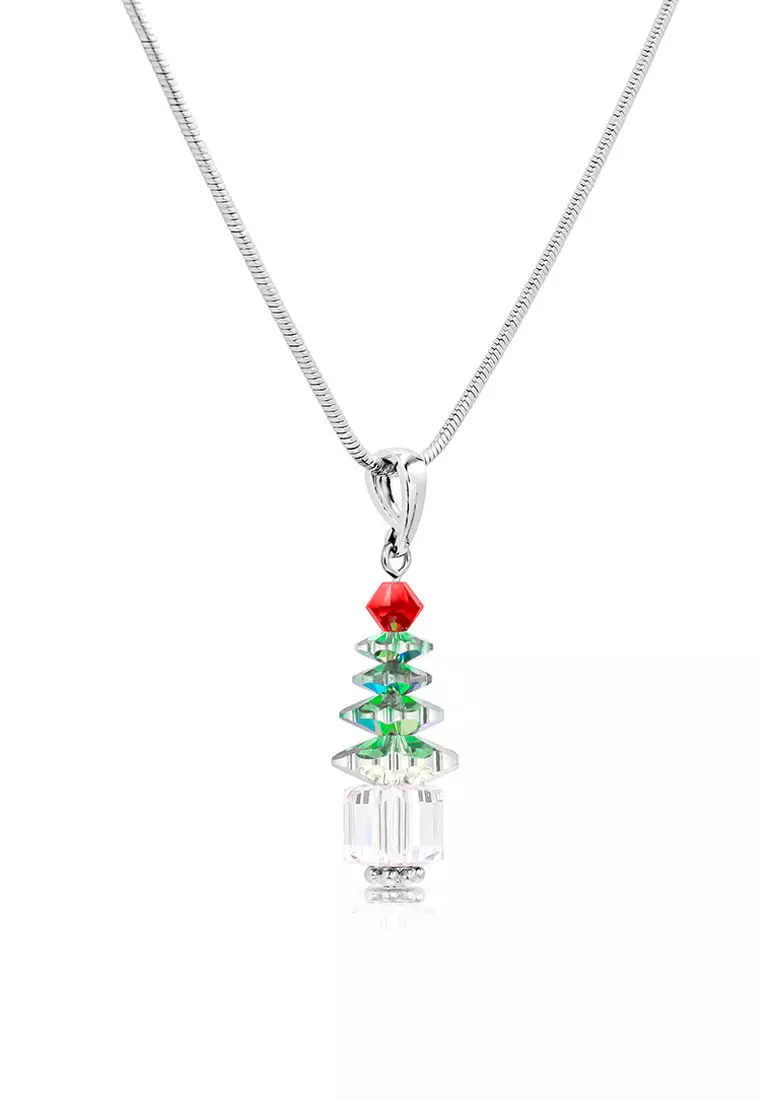SO SEOUL Let it Snow Christmas Tree Swarovski® Iridescent Aurore Boreale or Black Crystal Necklace