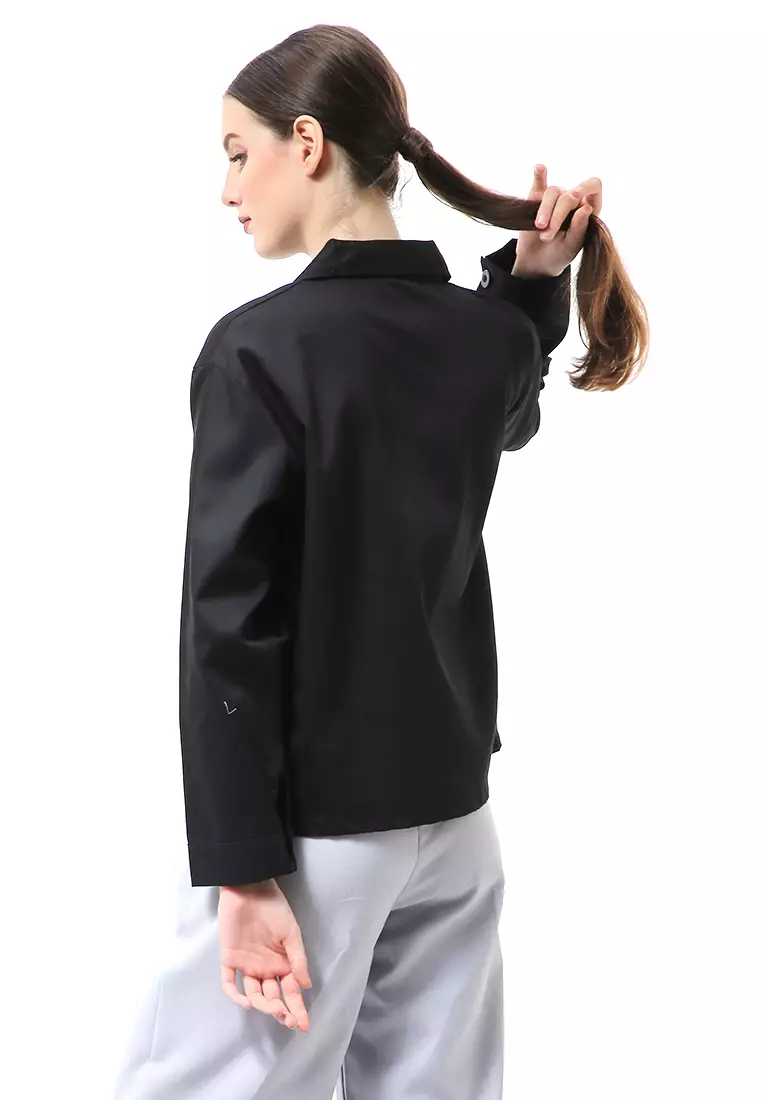 Silsi Jacket Outer Atasan Wanita Long Sleeve Motif Polos Premium Quality - Black