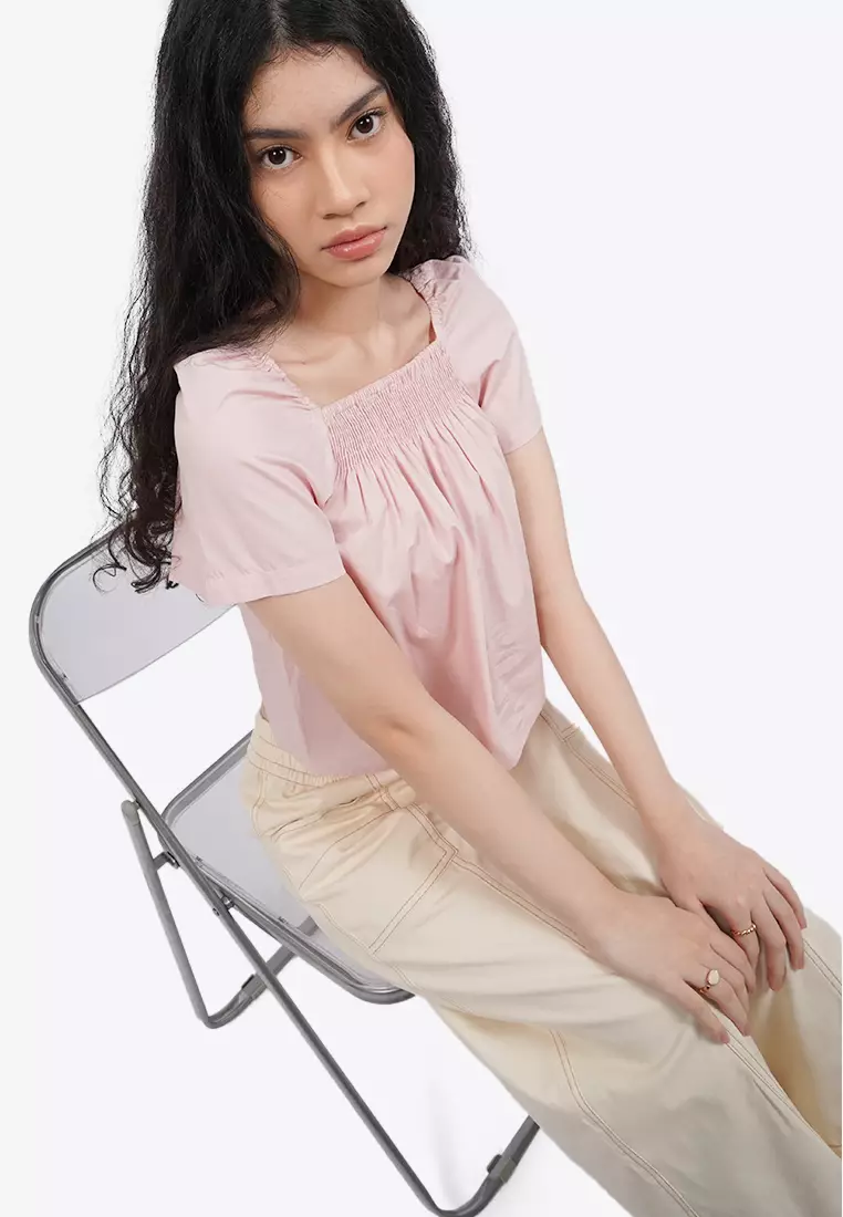 Elastic Short Sleeve Flare Top