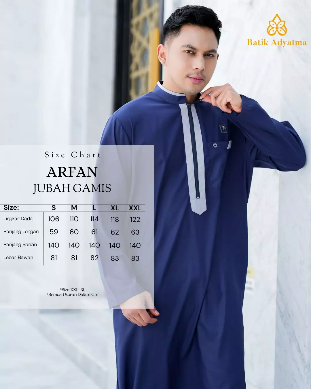 Koko Jubah Gamis Pria  Arfan Navy Regular Fit