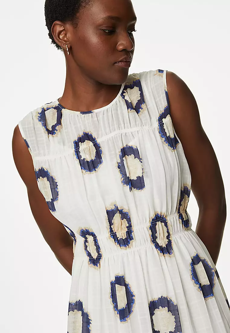 Printed Midi Smock Dress