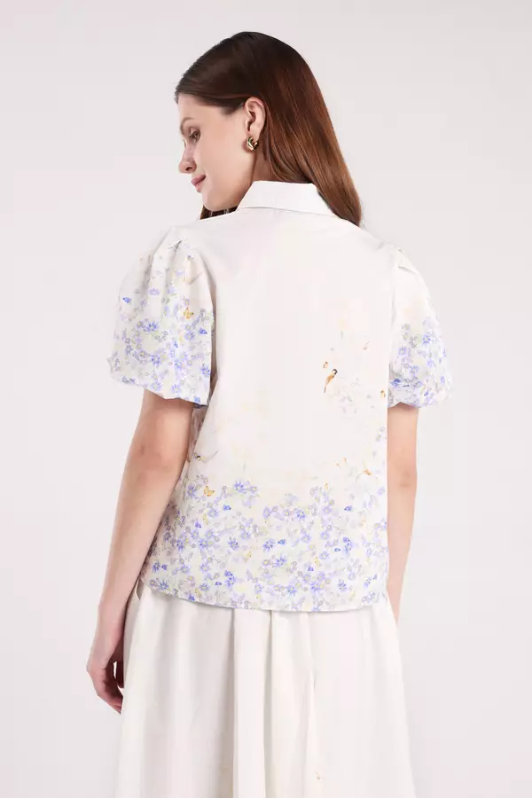 MINIMAL - Rhythm - Kemeja Lengan Puff Motif Bunga  - Off White Colour Offwhite