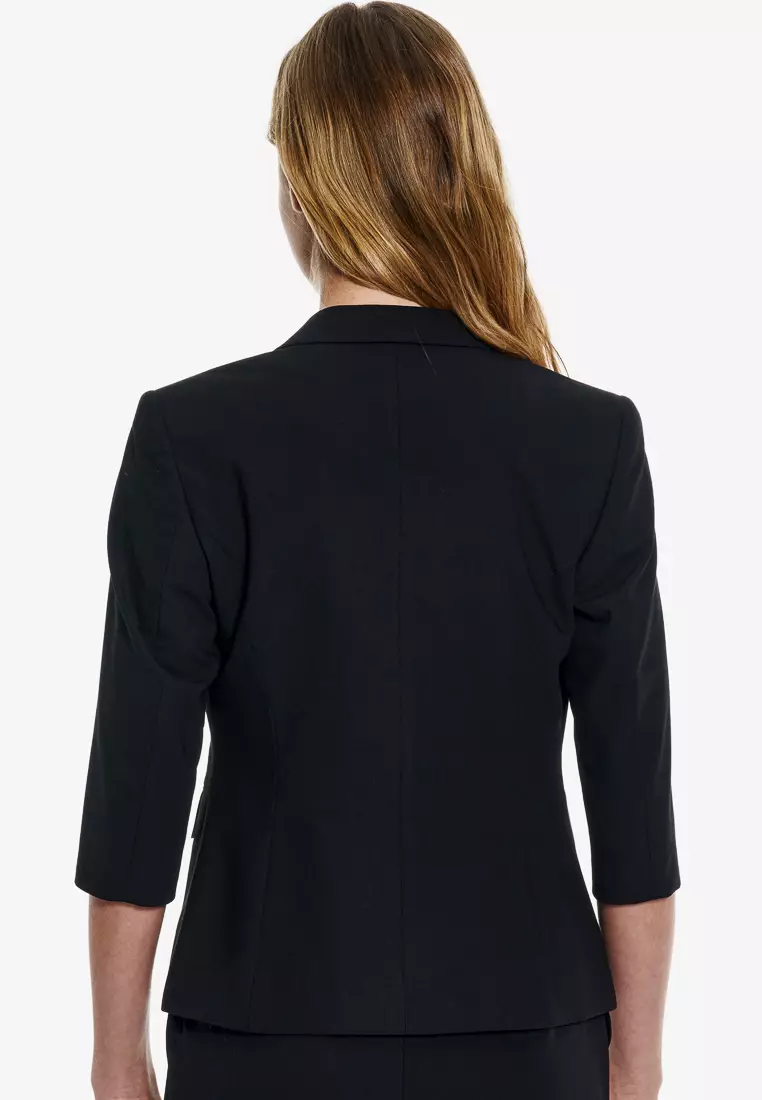 黑色織紋七分袖修身版西裝外套(可機洗)