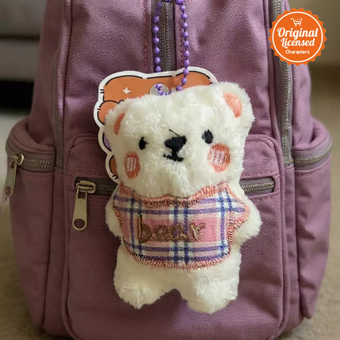 Gantungan Kunci Boneka Beruang 7 cm Bulu Halus Aksesoris Tas Lucu - Putih