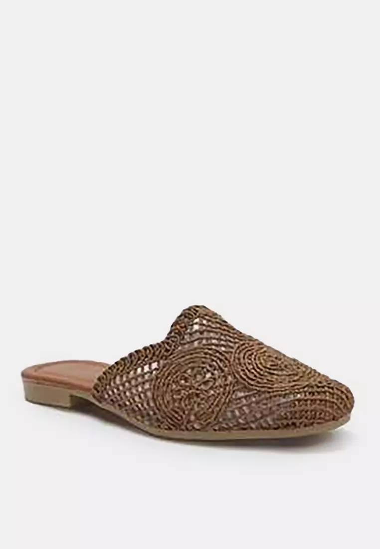 Brown Closed Front Knitted Detailed Women's Mule Slippers Takss24Te00000