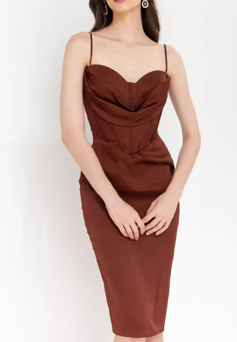 Milan Corset Cowl Midi Dress