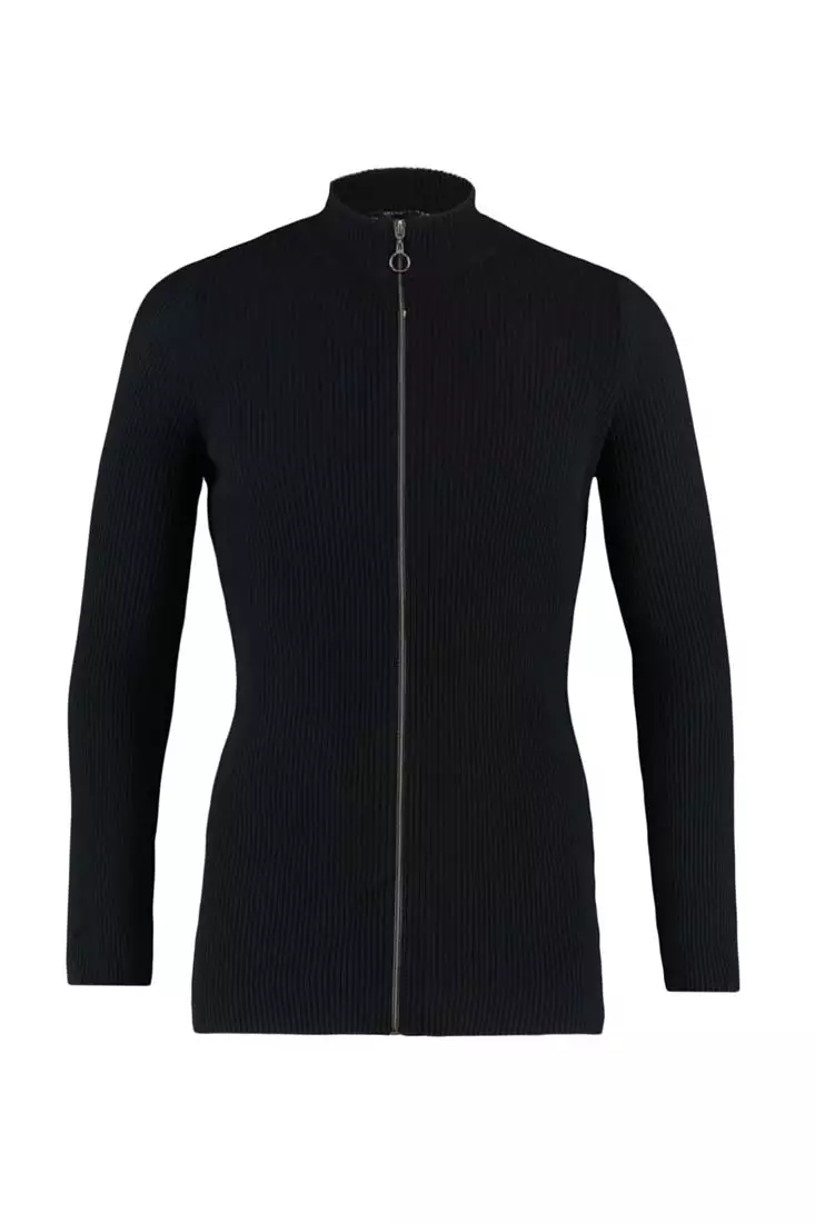 Mens black zip up sales cardigan