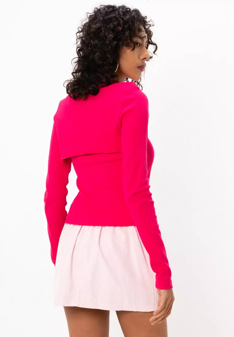 2-In-1 Long Sleeves Cut Out Rib Top