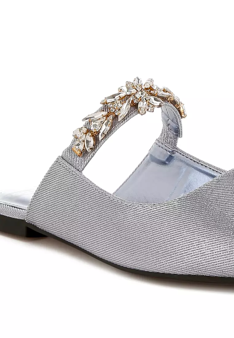 Diamante Strap Glitter Mules in Lilac