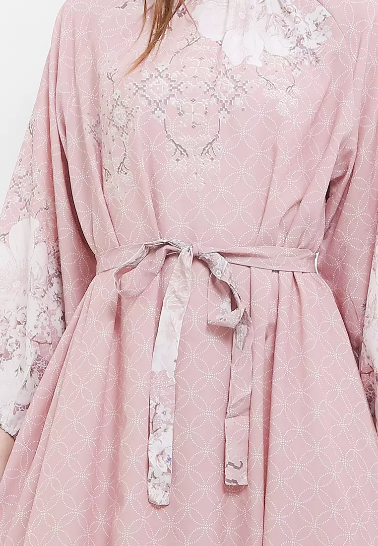 L/S Flo Print Highneck Dress W/ Belt