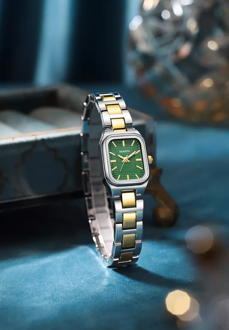 Jam Tangan Wanita Original Korea Fashion Anti Air Tali Stainless Steel Jam Tangan Cewek  gold green