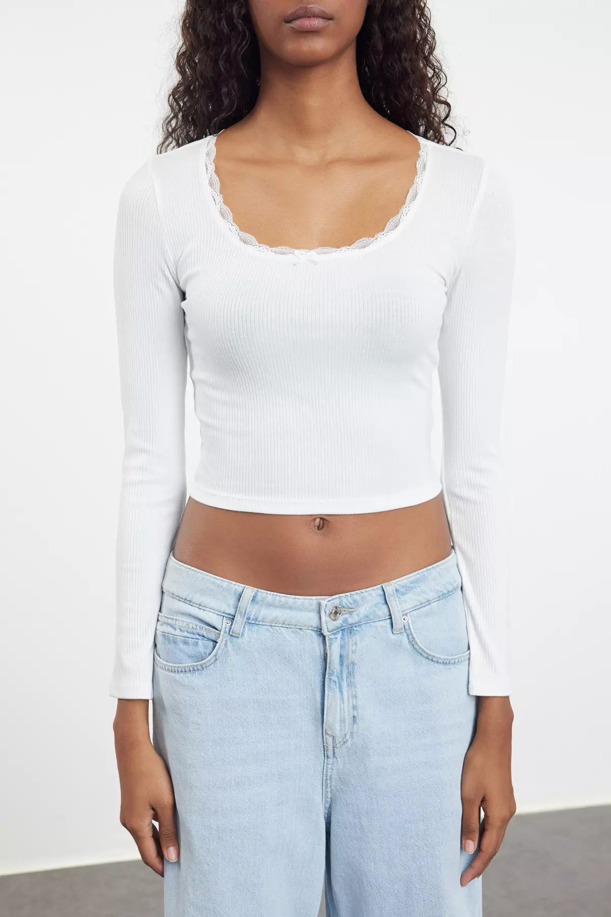 Square Neck Lace Crop Blouse