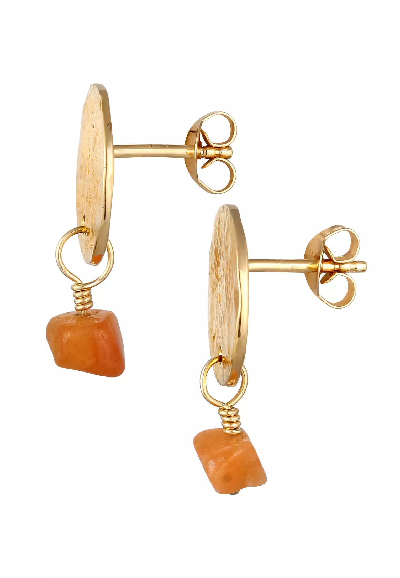Earrings Stud Stone Plate Aventurine Brown  Gold Plated