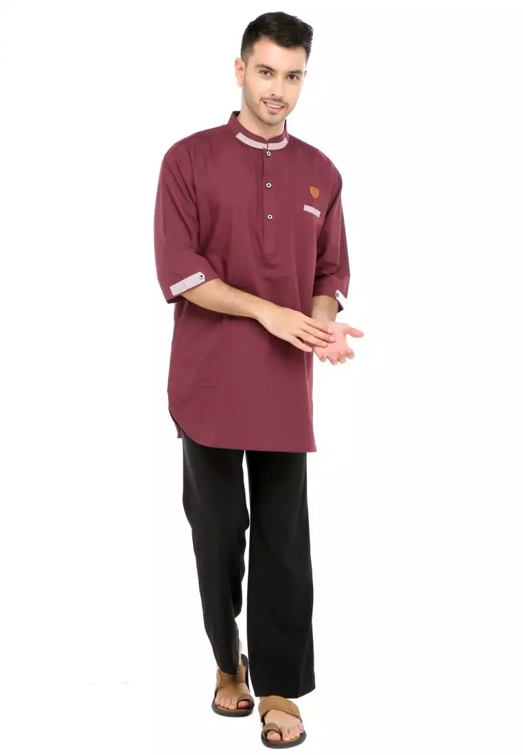 Baju Koko Gamis Muslim Pria Abyan - Maroon