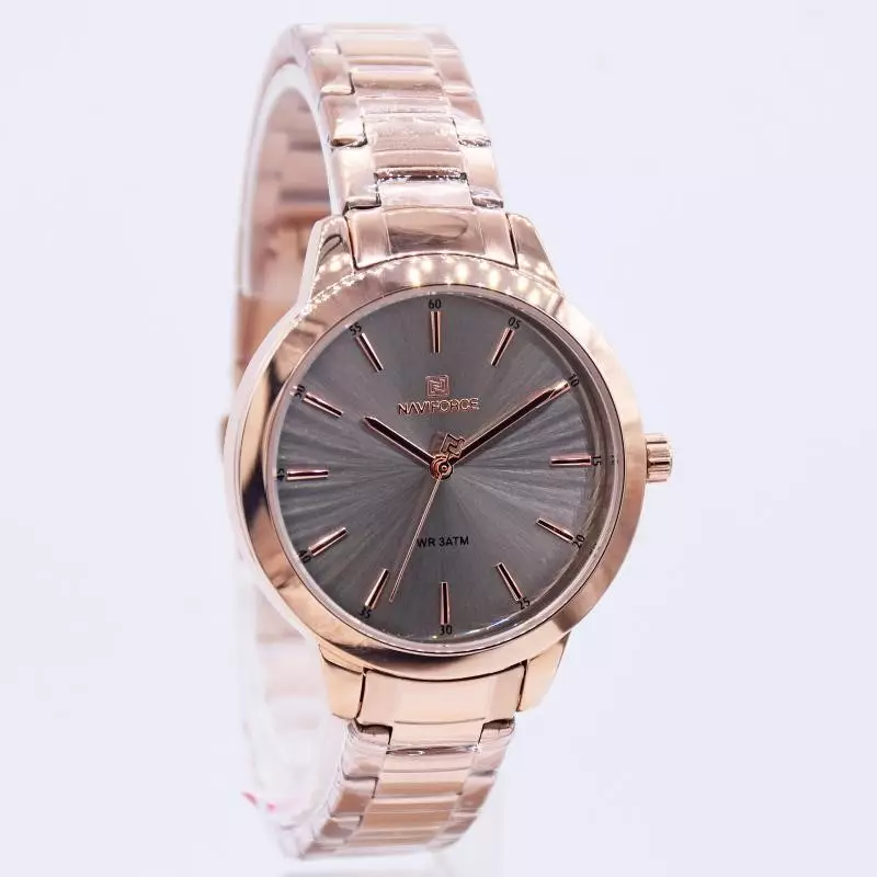 Naviforce 5025 Rantai Rosegold Dasar Abu Cewek