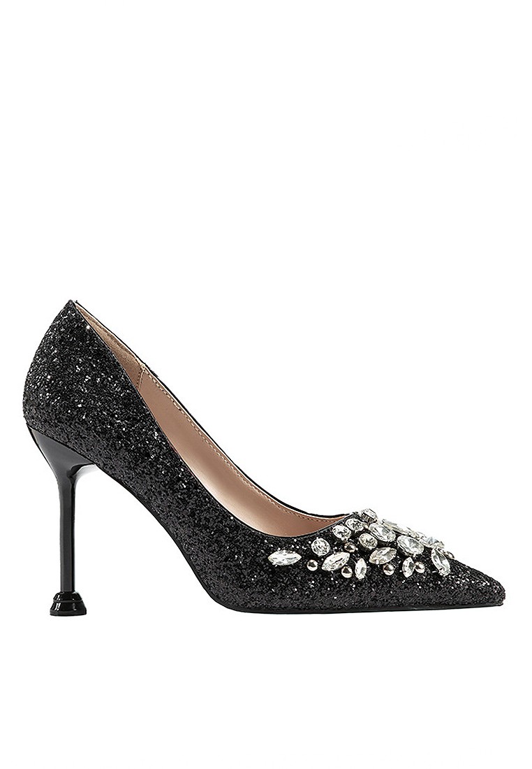 VANSA 9.5cm Sequins Rhinestone Evening and Bridal Shoes VSW-P98883
