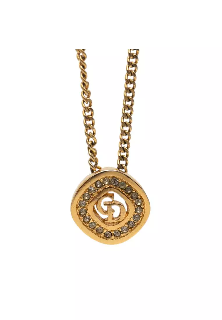Dior Pre-Loved Dior Gold Plated Strass Cd Logo Pendant Necklace