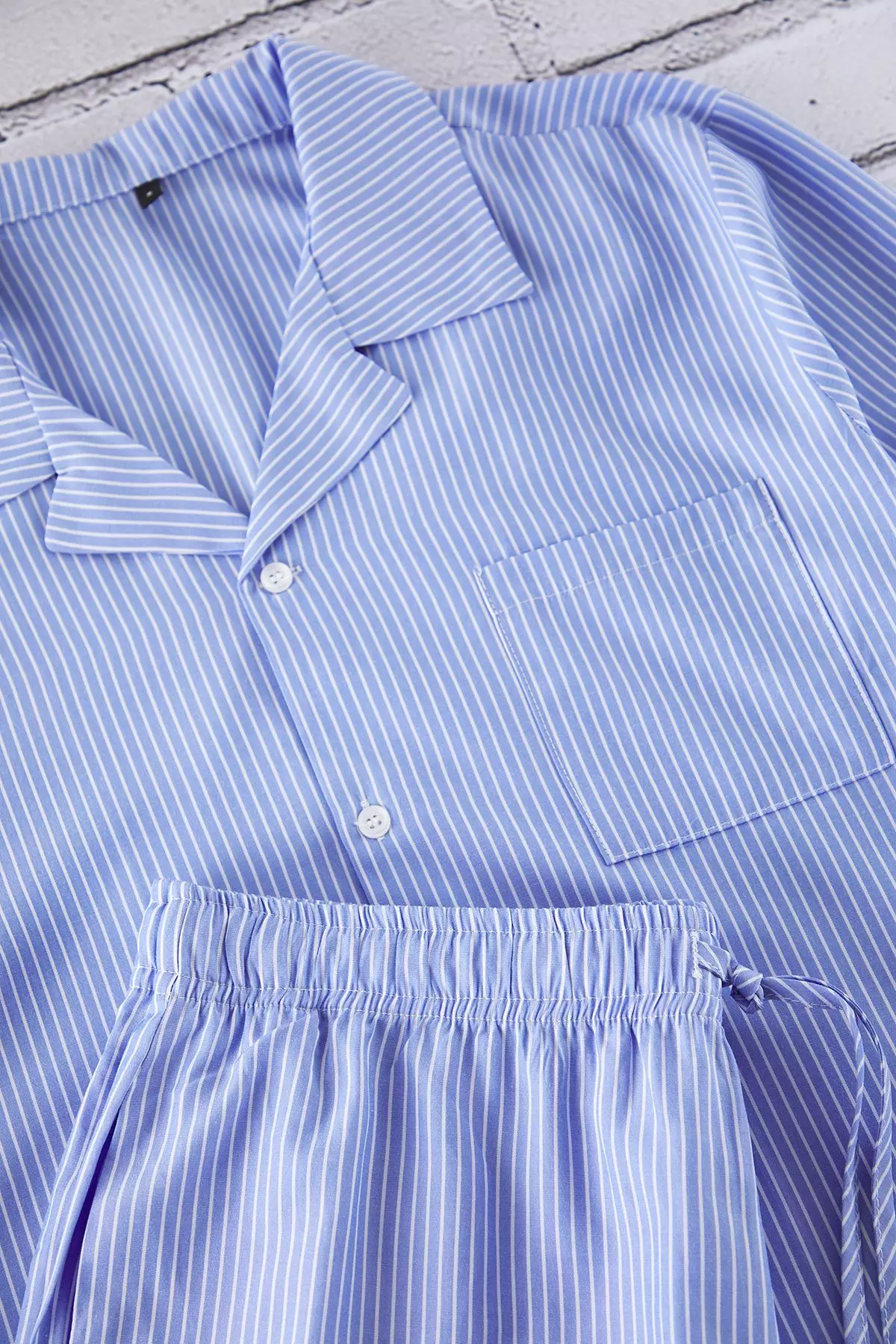 Blue Oversize Fit Dowry Striped Woven Pajama Set TMNSS25PT00064