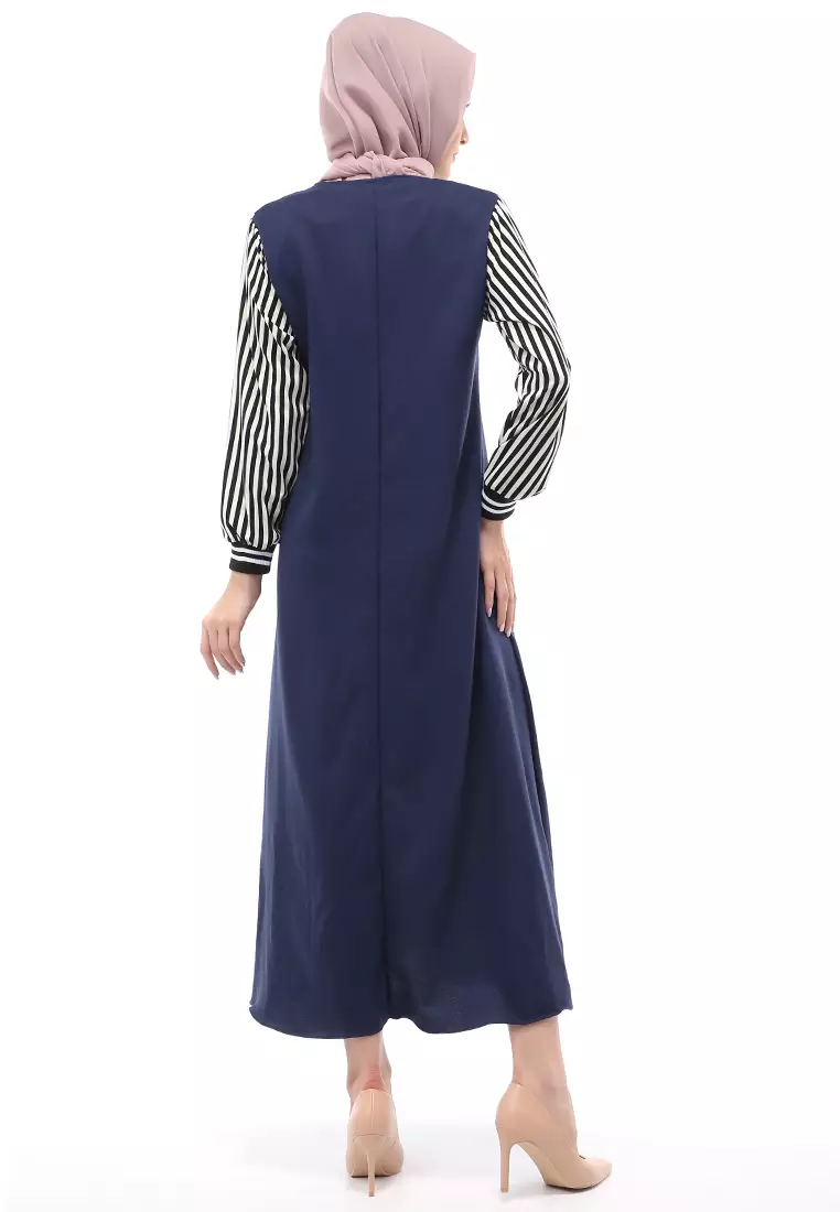 Fathanah Gamis Panjang Muslimah Long Dress Wanita Regular Fit - Navy